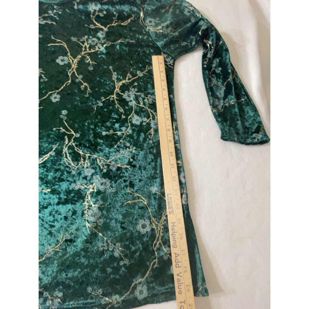 TR Bently Floral Blouse & Pant Set Emerald Green Crushed Velvet Size Large New - Picture 7 of 16